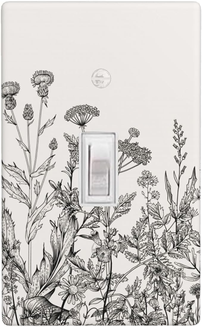 Vintage Floral Garden 1-Gang Toggle Light Switch Plate, Beige Wildflower Wall Plate for Bedroom, Bathroom, Sunroom & Home
