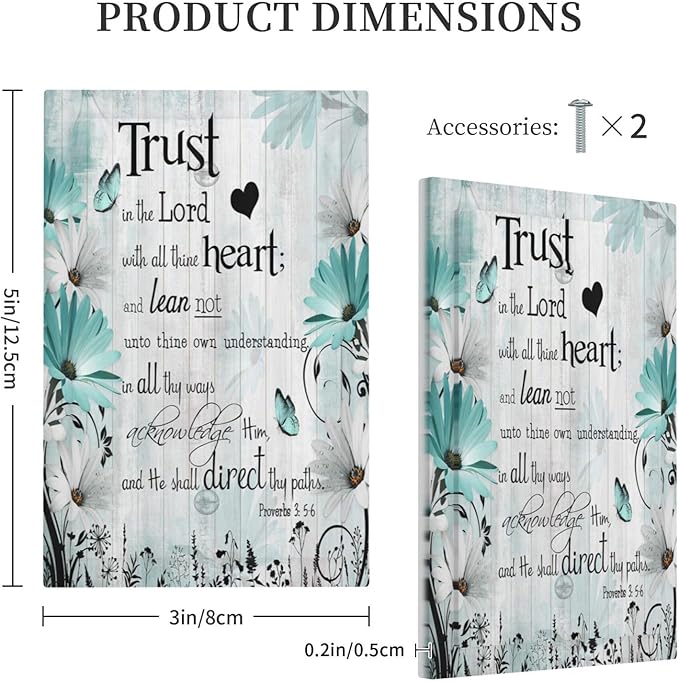 Rustic Teal Daisy Bible Verse Wooden Inspirational Quote Light Switch Cover Plate 1 Gang No Device Blank Electrical Wall Plates Faceplate Decorative Switch Plate Covers for Bedroom Living Room Decor