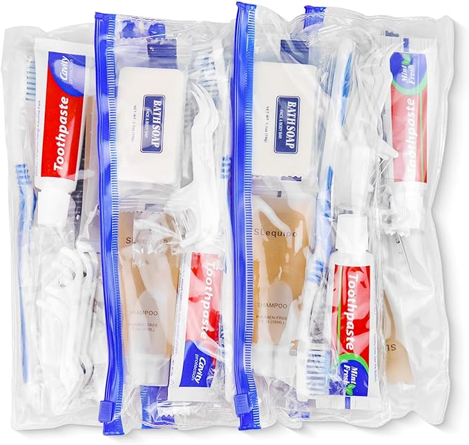 Pack of 3 Hygiene Kit, Hygiene Kit Bulk, Individually Packed, Travel Hygiene Kit with Toothbrush, Toothpaste, Comb, Shampoo, Floss Picks and Soap