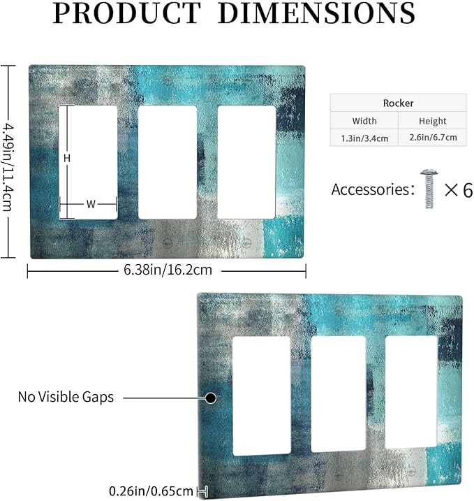 Light Switch Covers Teal Blue Modern Geometric Abstract Turquoise Green 3 Gang Rocker Electrical GFCI Decorative Triple Outlet Wall Plate Cover Switchplate for living Room Bedroom Decor