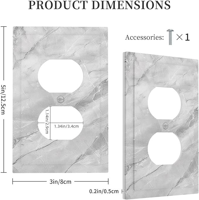 Outlet Covers Gray Marble Pattern 1 Gang Duplex Light Switch Cover Plate Decorative Switch Plate Covers Electrical Socket Cover for Home Farmhouse Decor