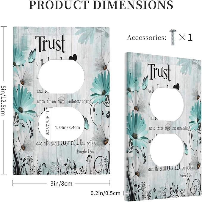 Rustic Teal Daisy Bible Verse Wooden Inspirational Quote Outlet Covers 1 Gang Duplex Light Switch Cover Decorative Switch Plates Electrical Receptacle Faceplate Wall Plate for Bedroom Living Room