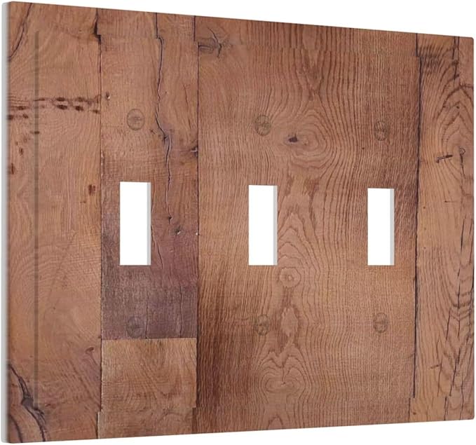Rustic Brown Dark Wood Texture Printing Decorative Switch Plates 3 Gang Wall Plate Triple Toggle Light Switch Cover Faceplate Electrical Wall Panels For Farmhouse Cabin Decor