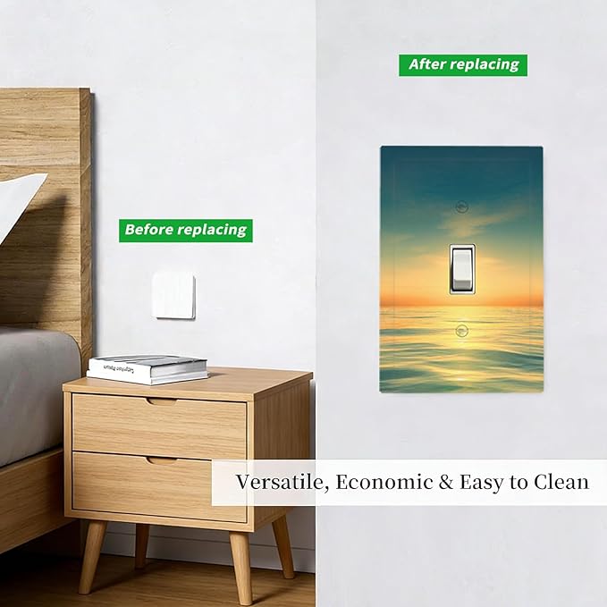 Serene Coastal Sunset 1-Gang Toggle Light Switch Plate, Minimalist Ocean Landscape Design Decorative Wall Plate for Bathroom Decor