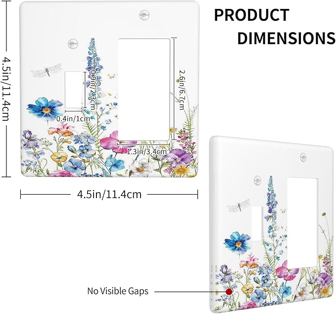Outlet Covers Boho Colorful Flowers Plants And Dragonflies 1 Toggle 1 Rocker Combination Decorative Wall Plate Light Switch Cover Plate Electrical Switch Plates for Bedroom living Room Decor