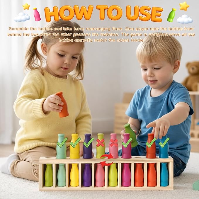 Match The Bottle Color Game, Fun Family Board Game for Kids and Adults 2–4 Players, Bottle Flip Challenge Toy for Travel, Camping, Holidays, Celebrate Birthday Party, Backyard Night (Medium, Plastic)