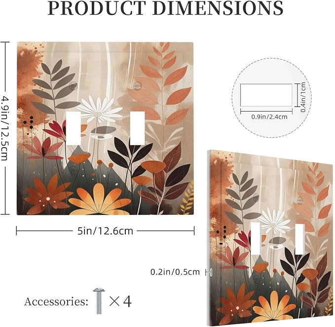 Boho Minimalist Vintage Wildflowers Plant Floral Art Watercolor Decorative Switch Plates 2 Gang Double Toggle Wall Plate Electrical Faceplate Outlet Light Switch Cover for Bedroom Living Room Decor