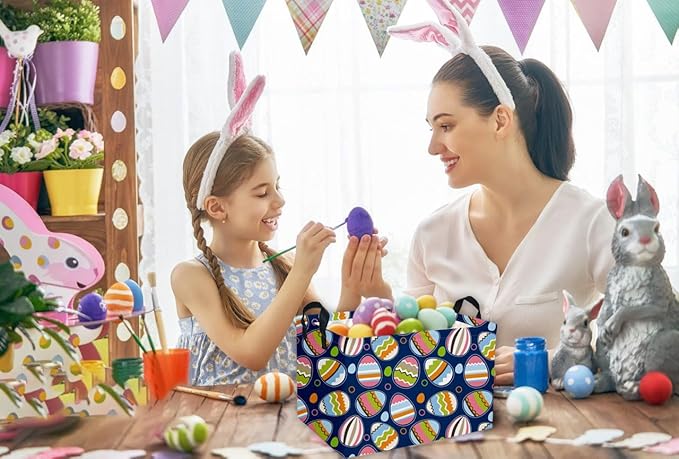 Essme Rectangular Easter Baskets,Bule Bins with Handles for Easter Decor,Shelf Basket,Toy Organizer,Easter Gift.（Bule Easter）