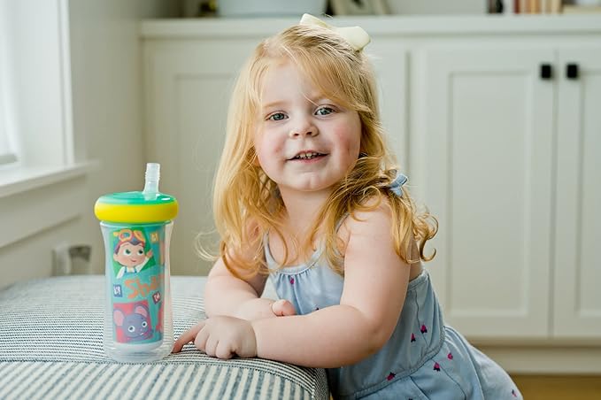 The First Years Cocomelon Insulated Straw Cups - Silicone Straw Cups for Toddlers - Kids Water Bottles Ages 18 Months and Up - 2 Count