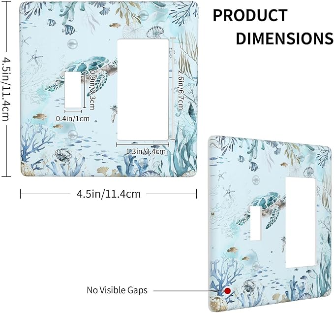 Outlet Covers Teal Blue Ocean Sea Turtle Seabed Plants 1 Toggle 1 Rocker Combination Decorative Wall Plate Light Switch Cover Plate Electrical Switch Plates for Bathroom Kids room Decor
