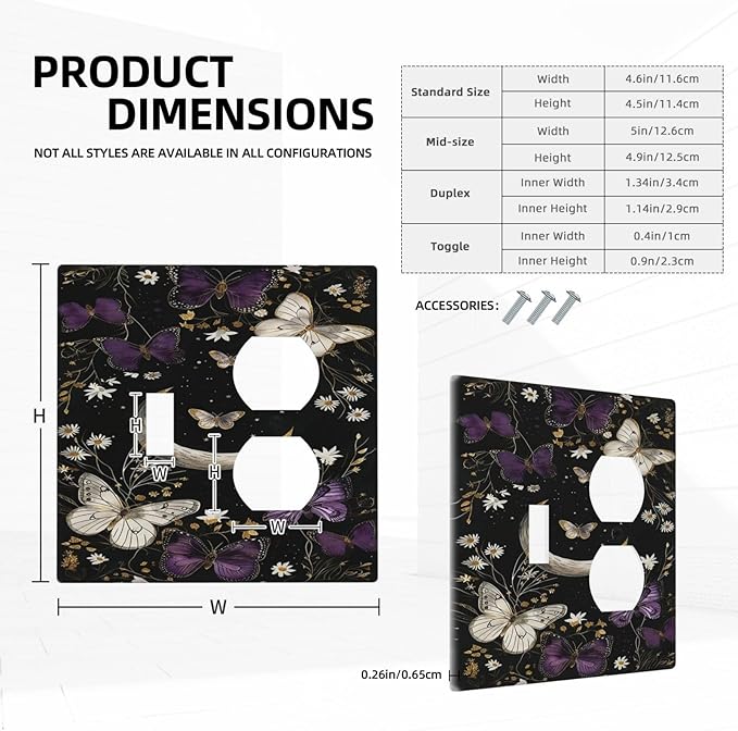 Outlet Covers Boho Crescent Moon Butterfly 1 Toggle 1 Duplex Switch Plate Covers Electrical Light Switch Cover Plate Decorative Wall Plate Socket Cover for Bedroom Home Decor