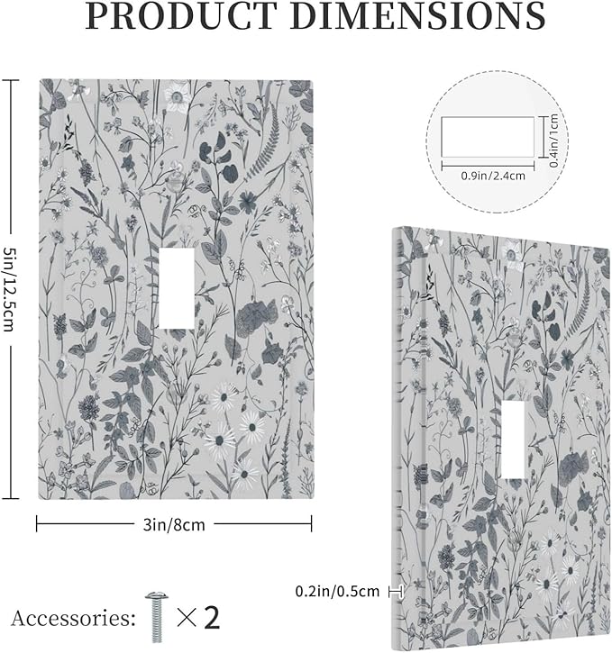 Boho Wild Flowers Farm Floral 1 Gang Light Switch Cover Decorative Single Toggle Wall Plate Electrical Switchplate Switchcovers Home Decor for Living Room Bedroom Decorate