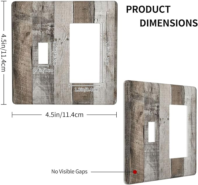 Natural Grey Wood Vintage Faux Wood Grain Outlet Covers 1 Toggle 1 Rocker Combination Decorative Wall Plate Electrical Switch Plates Light Switch Cover Plate for Farmhouse Home Decor