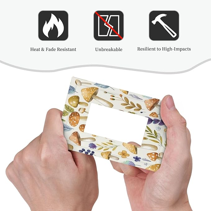 Boho Watercolor Mushroom Flowers Leaf Colorful Floral Decorative Outlet Covers 1 Gang Single Rocker Light Switch Cover Plate Wall Plates GFCI Faceplate for Kids Room Nursery Decor
