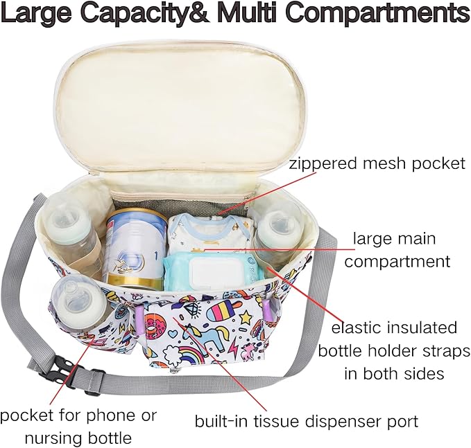 Coloch Universal Stroller Organizer, Large Capacity Multi-purpose Stroller Bag Caddy with Cup Holder Waterproof Stroller Basket for Baby Essentials