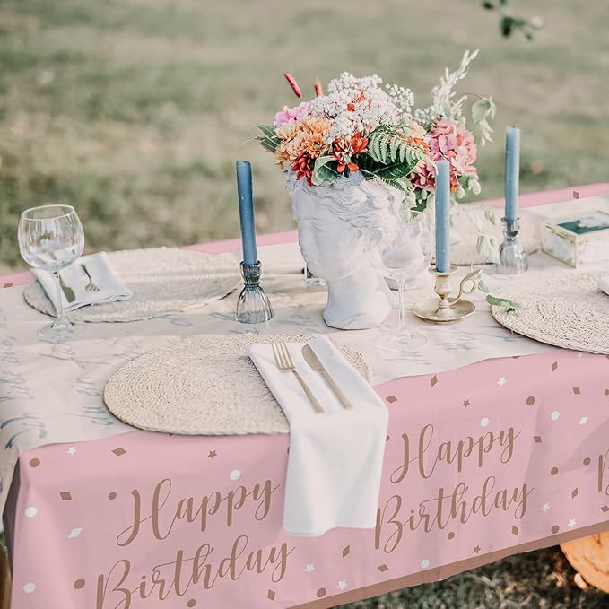 Rose Gold Birthday Party Supplies - Disposable Paper Plates, Napkins, Cups, Tablecloth & Banner for Girl/Women Celebration, Serves 25 - Decorate with Our Rose Gold Plates and Napkins Set