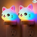 L LOHAS LED Plug in Night Light for Kids,2-Pack 3D Cute Cat Night Lights with Dusk to Dawn Sensor, RGB+Soft White 3000K Cat Night Light,Christmas Birthday Gift Nightlight for Kids,Room Decor