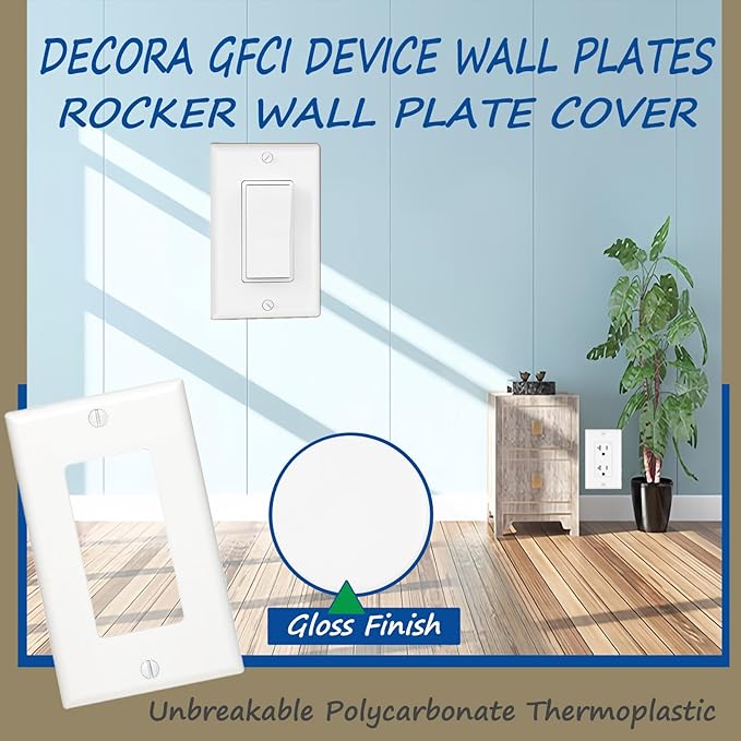Light Switch GFCI Device Wallplate - Receptacle Outlet Wall Plate, Standard Size 1-Gang 4.50" x 2.76",Unbreakable Polycarbonate Thermoplastic,UL Listed (12 Pack, Glossy White)