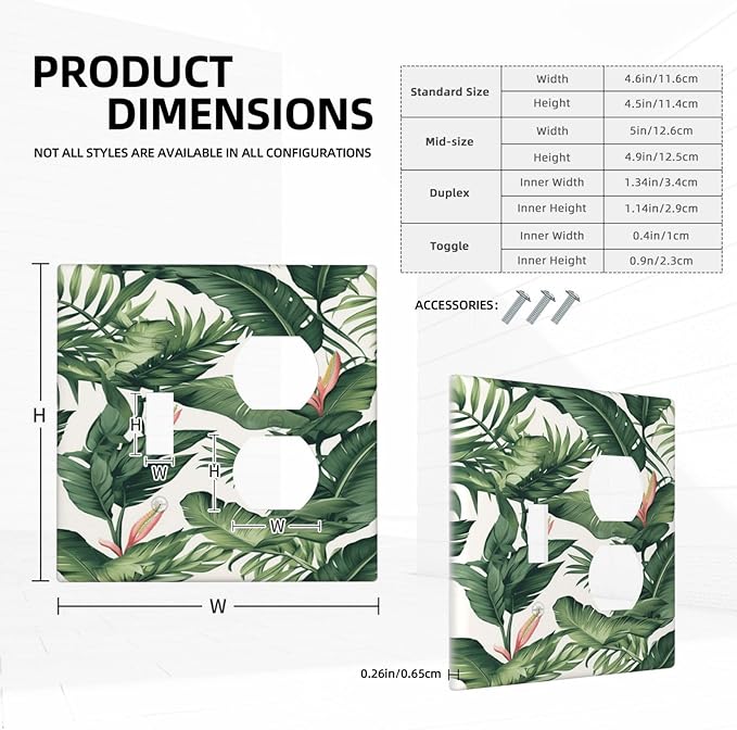 Tropical Leaf Jungle Botanical Palm Tree Greenery Floral Wallplates 1 Toggle 1 Duplex Switch Plate Electrical GFCI Faceplate Decorative Light Switch Covers for Bedroom Living Room Decor