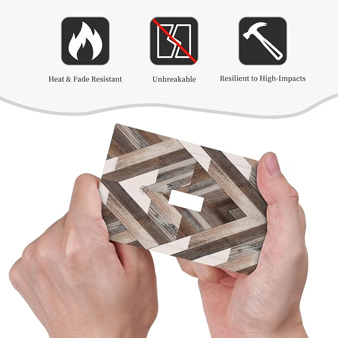 Polygon Collage Abstract Shapes Rustic Wood Panel Print Decorative Light Switch Cover 1 Gang Single Toggle Device Electrical Faceplate Switchplates Decorator Outlet Wall Plate for Farmhouse Bedroom