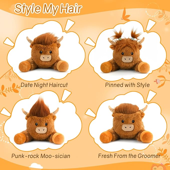 SQEQE Weighted Stuffed Animals Highland Cow, Weighted Highland Cow Plush, Plushies for Comforting Hugs, Soft Highland Cattle Pillow Toy for Kids Adults, Christmas & Valentines Gift 23.6 Inch 3.9 Lbs