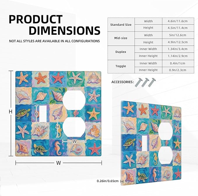 Sea Turtle Starfish Ocean Single Toggle Duplex Combo Outlet Wall Plate Decorative 2 Gang Light Switch Covers Electrical Switchplate Home Decorate Faceplat for Bathroom Bedroom Kitchen Room