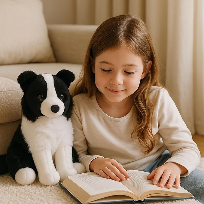 WEIGEDU Border Collie Stuffed Animal Plush Dog Toy, 12 Inch, Soft Realistic Black and White Puppy, Cuddly Farm Animal Plushie for Kids, Girls, Boys, Birthday