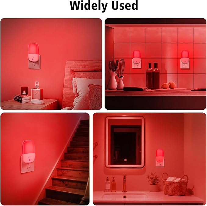 echosari 670nm Red Light Night Light for Sleep, 2 Pack Red Night Lights with Dusk to Dawn Sensor, LED Night Light Plug into Wall for Baby Nursery Kids Adults Bathroom Bedroom
