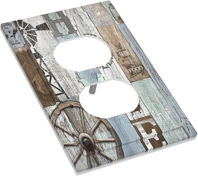 Rustic Western Barn Door Vintage Windmill Outlet Covers 1 Gang Duplex Light Switch Cover Decorative Switch Plates Electrical Receptacle Faceplate Wall Plate for Farmhouse Home Decor