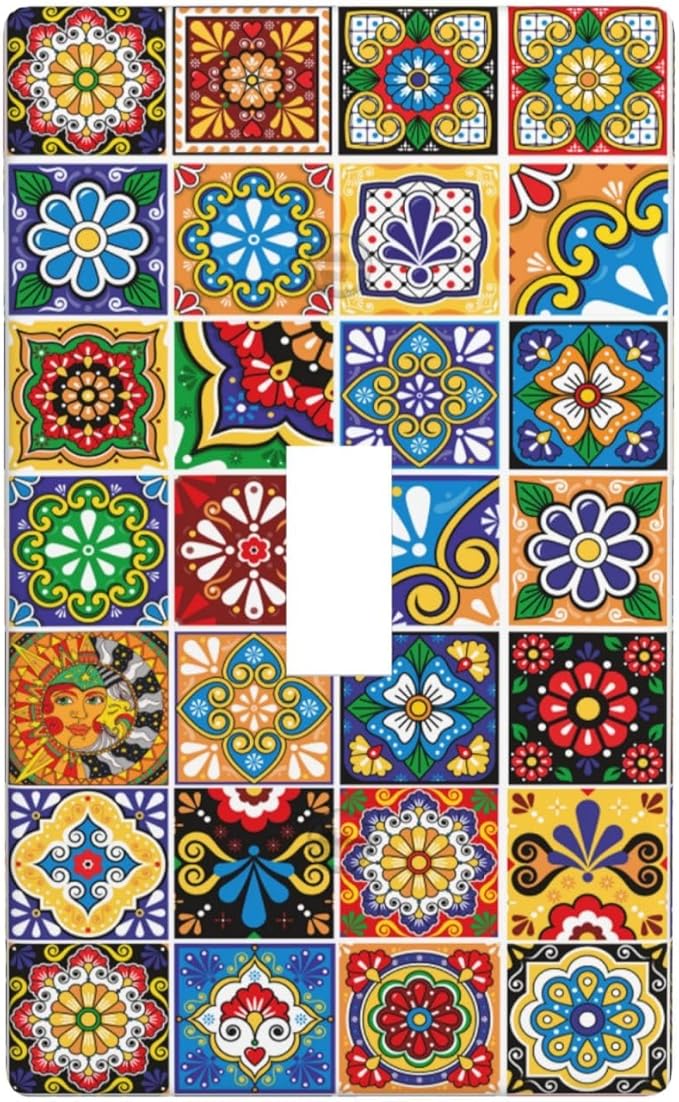 Talavera Mexican Tiles Light Switch Cover Plates Decorative Single Toggle Wall Plate, 1 Gang Lightswitch Cover