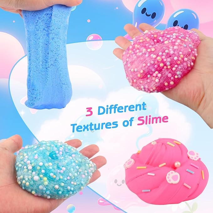 6 Pack Slime kit, Pink & Blue Slime for Kids, Butter Cloud Clear Slime Set Party Favors for Boys Girls Ages 8-12, Soft Sensory Toys Goodie Bag Stuffers, 4-10 Year Old Girl Birthday Gift