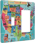 American Map 2 Gang Single Toggle/Rocker Combination Light Switch Cover Decorative Wall Plate Faceplate Boys Kids Teen Girl Bedroom Room Decorate 4.5" x 4.5