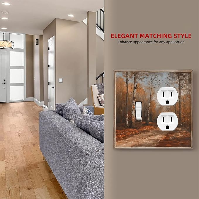 Decorative Art Light Switch Covers Maple Path 2 Gang Single Toggle Duplex Combination Electrical Faceplate Switchplate Wall Plate for Home Decor