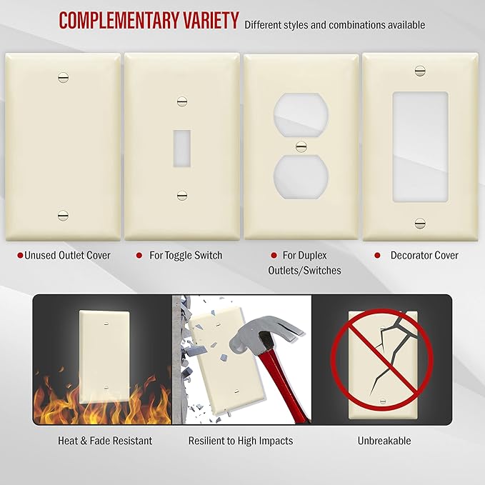 ENERLITES Blank Device Wall Plate, Gloss Finish, 1-Gang 4.88" x 3.11", Mid-Size, Unbreakable Polycarbonate Thermoplastic, UL Listed, 8801M-LA, Light Almond (Pack of 1)