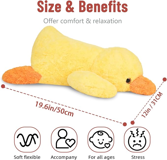 Niuniu Daddy 20" | 3.3 Pound Weighted Duck Stuffed Animals for Adults Kids, Giant Weighted Yellow Duck Plush Toy with Soft Fur, Big Fluffy Body Pillow for Large Cute Present Christmas Birthday