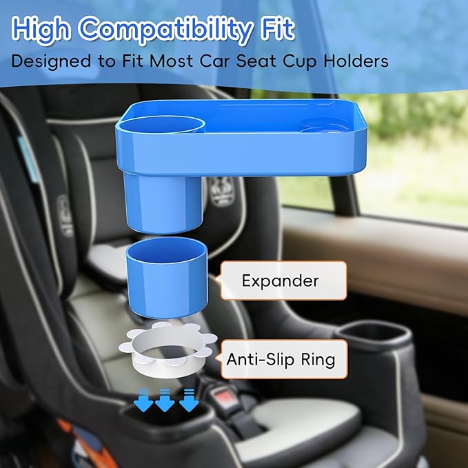 Kids Car Seat Tray, Travel Tray with Cup Holder for Toddler Baby, Kids Car Seat Food Snack Organizer for Road Trip, Stroller Snack Organizer Travel Must Haves Toddler Must Haves (Blue, 2 Packs)