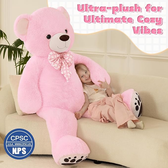 MorisMos 5 FT Big Teddy Bear, 5 Feet Huge Teddy Bears Stuffed Animals for Girlfriend Wife, Cuddly Gift Life Size Bear on Valentines Birthday, 59 Inch, Pink