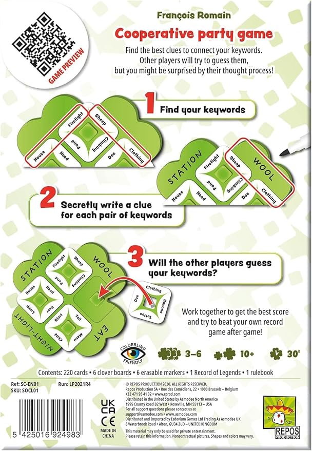 Asmodee So Clover! Party Game - Cooperative Word Association Board Game for Ages 10+, 3-6 Players, 30 Min Playtime