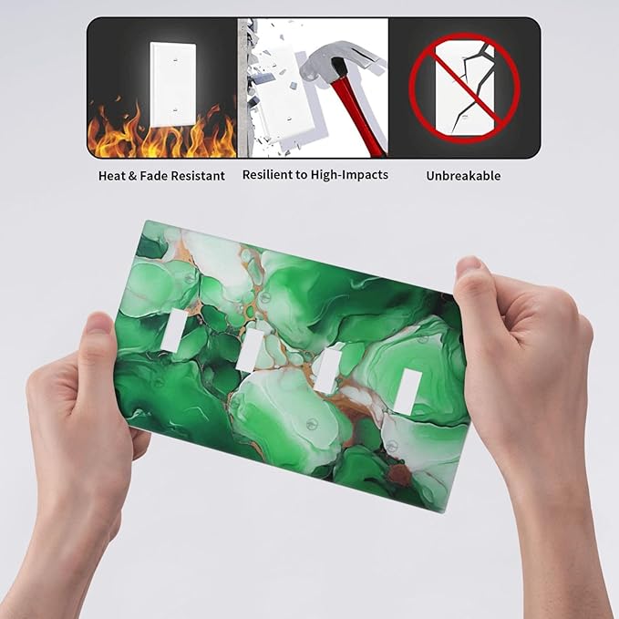 Decorative Light Switch Cover Plate Abstract Luxury Emeralds Green Gold MarbleTextures 4 Gang Wall Plate Oversized Quad Toggle Switch Cover Plate Jumbo Electrical Face Plate