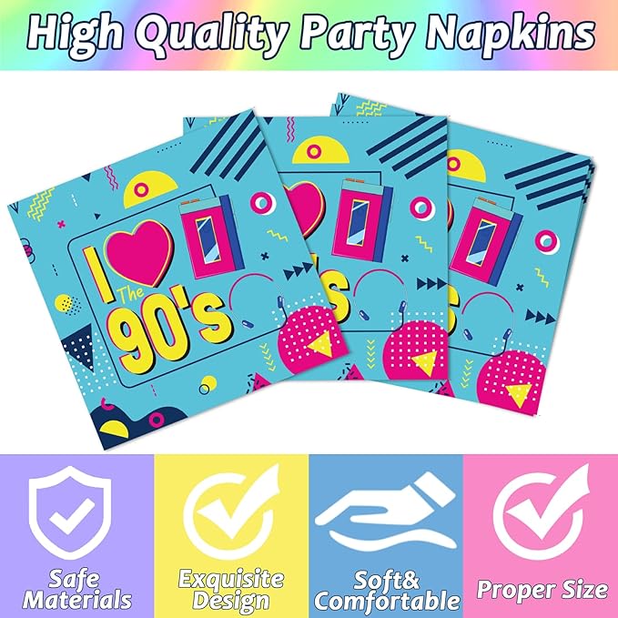 50Pcs 90's Party Paper Plates and Napkins 90's Mix CD Dessert Plates Retro 90s Theme Party Decorations I Love the 90s Tableware Set Serves 25 Guest 1990's Back to the 90 s Birthday Party Supplies