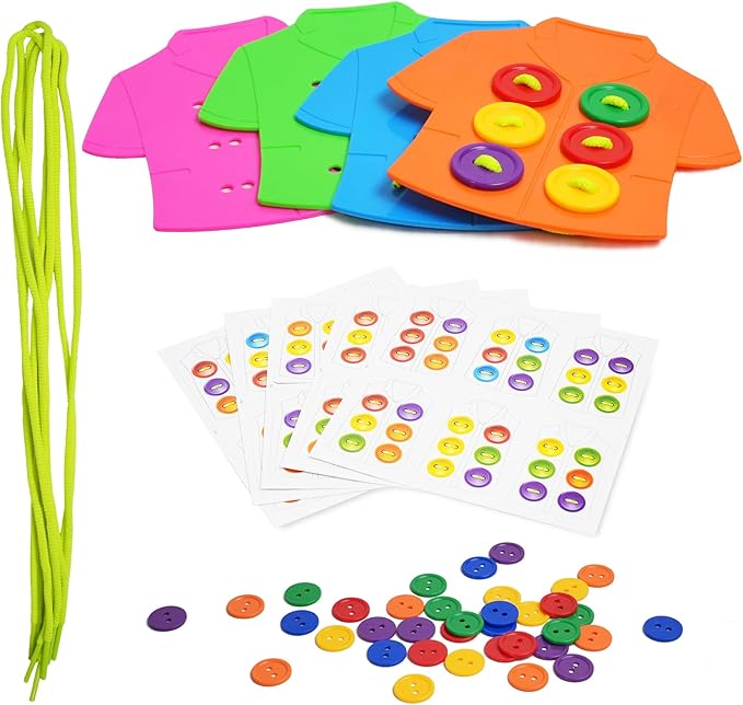 Clothes Lacing Cards for Seniors with Dementia & Alzheimer‘s - Fine Motor Skills Activity with Buttons & Zipper, Occupational Therapy Tools for Elderly to Practice Dressing Skills