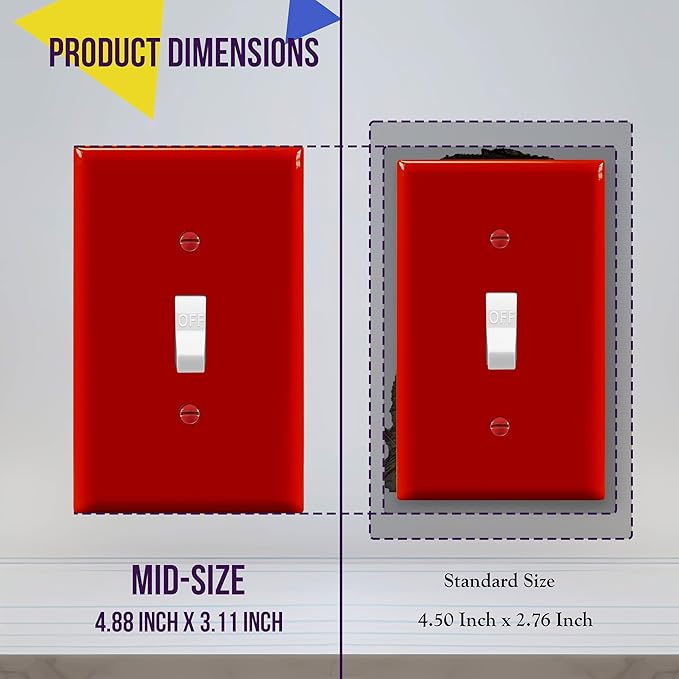 ENERLITES Toggle Light Switch Wall Plate, 1-Gang 4.88" x 3.11", Mid-Size, UL Listed, 8811M-R, Red