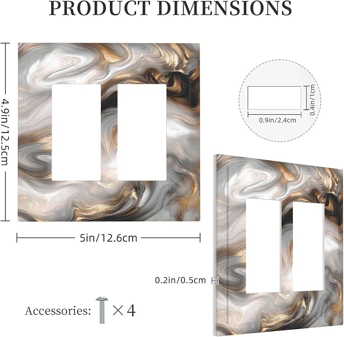 Decorative Outlet Covers Grey Brown Swirl Marble Texture 2 Gang Double Gfci Rocker Electrical Wall Panels Light Switch Cover Plate For Bathroom Kitchen Decor