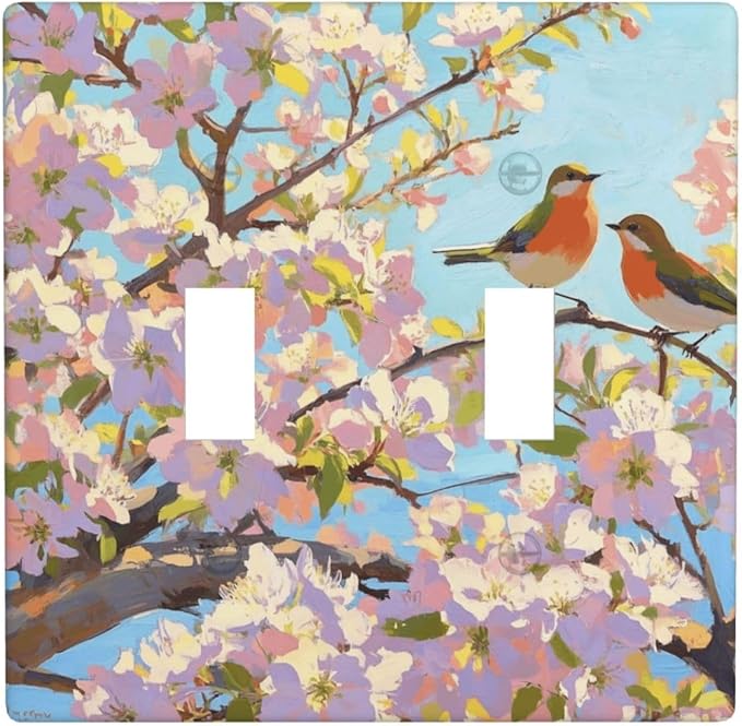 Bird Flower Double Toggle Wall Plate Decorative 2 Gang Light Switch Covers Electrical Switchplate Home Decorate Faceplat for Bathroom Bedroom Kitchen Room 4.5 x 4.5 Inch