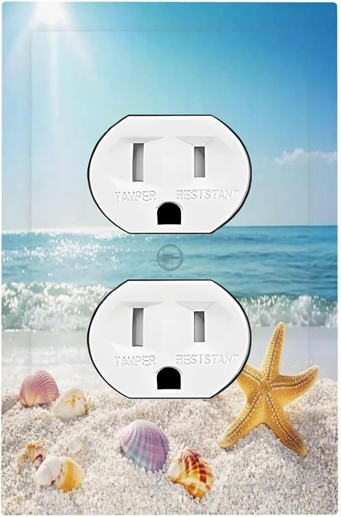 Outlet Covers Summer Beach Colorful Seashell Starfish 1 Gang Duplex Light Switch Cover Decorative Switch Plates Electrical Receptacle Faceplate Wall Plate For Kids Room Nursery Decor