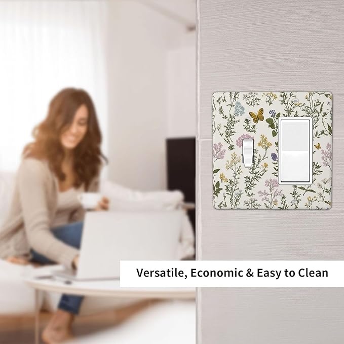 Outlet Covers Vintage Colorful Flowers Butterfly Floral 1 Toggle 1 Rocker Combination Decorative Wall Plate Electrical Switch Plates Light Switch Cover Plate For Bed Room Living Room