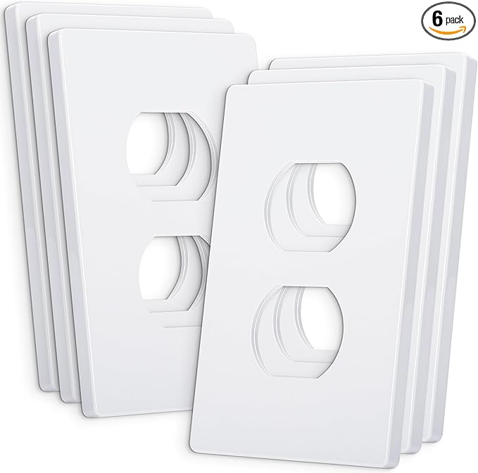 Bates Screwless Duplex Wall Plates, 6 Pack White - Screwless Wall Plate Cover - Electrical Wall Outlet Cover
