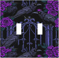 Decorative Switch Plates Gothic Style Crow Purple Flowers 2 Gang Double Toggle Wall Plate Outlet Light Switch Cover Electrical Faceplate for Bedroom living Room Decor