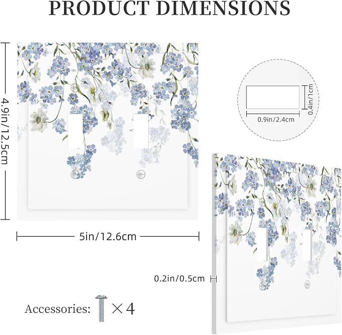 Hydrangea Blue Flowers Watercolor Floral Decorative Switch Plates 2 Gang Double Toggle Outlet Light Switch Cover Wall Plate Electrical Faceplate for Bed Room Living Room Decor