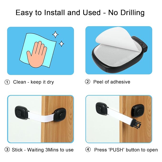 Fursafe&Q Baby Cabinet Locks, Child Safety Cabinet Proofing -Child Safety Strap Locks Adhesive Drawer Fridge Ovens Door Toilet Latches No Drill Multi-Purpose for Furniture Kitchen Lock (WB, 2Pack)